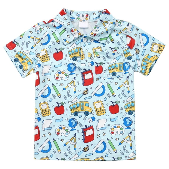 IBTOM CASTLE Back to School Shirts for Boys First Day of School T-shirt Toddler Kids Short Sleeve Print Summer Casual Tops Clothes 4-5 Years Light Blue - Pencil