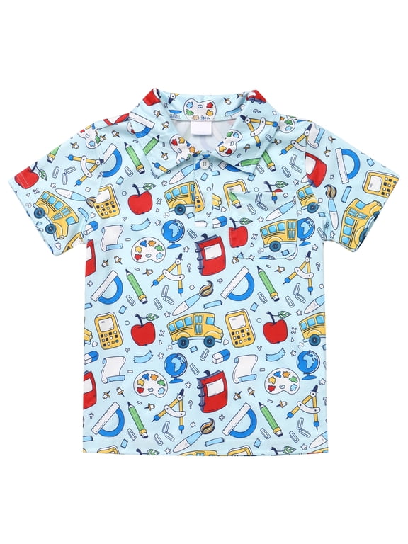 Back to School Shirts for Boys First Day of School T-shirt Toddler Kids Short Sleeve Print Summer Casual Tops Clothes 6-7 Years Light Blue - Pencil