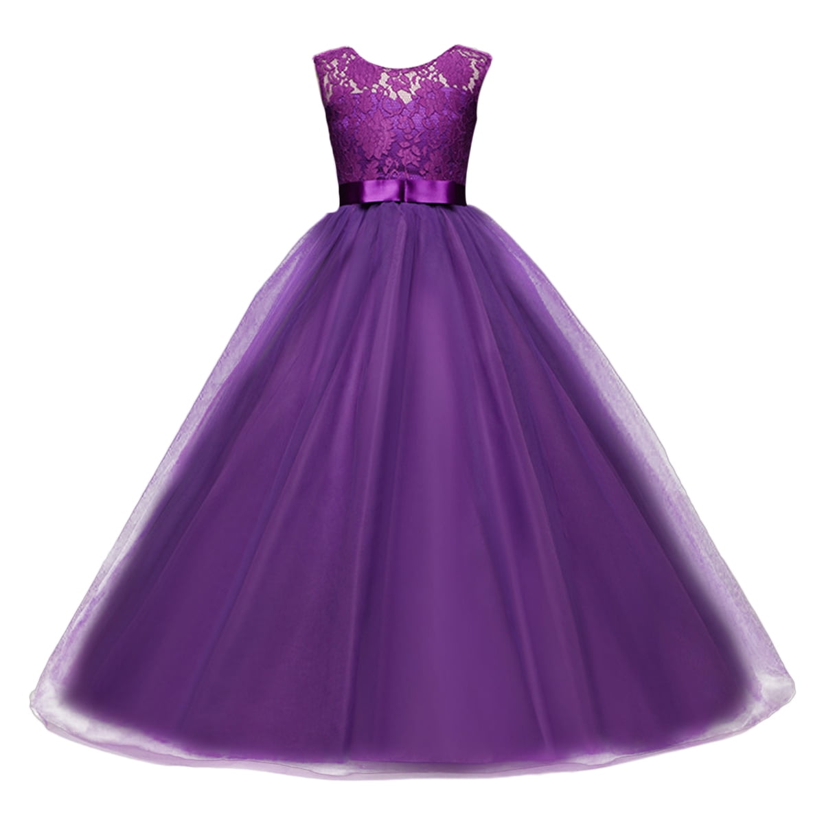 open lace back dress Purple Tulle Long Princess Dress, Cute Short Sleeve Formal Evening Dre main image 1