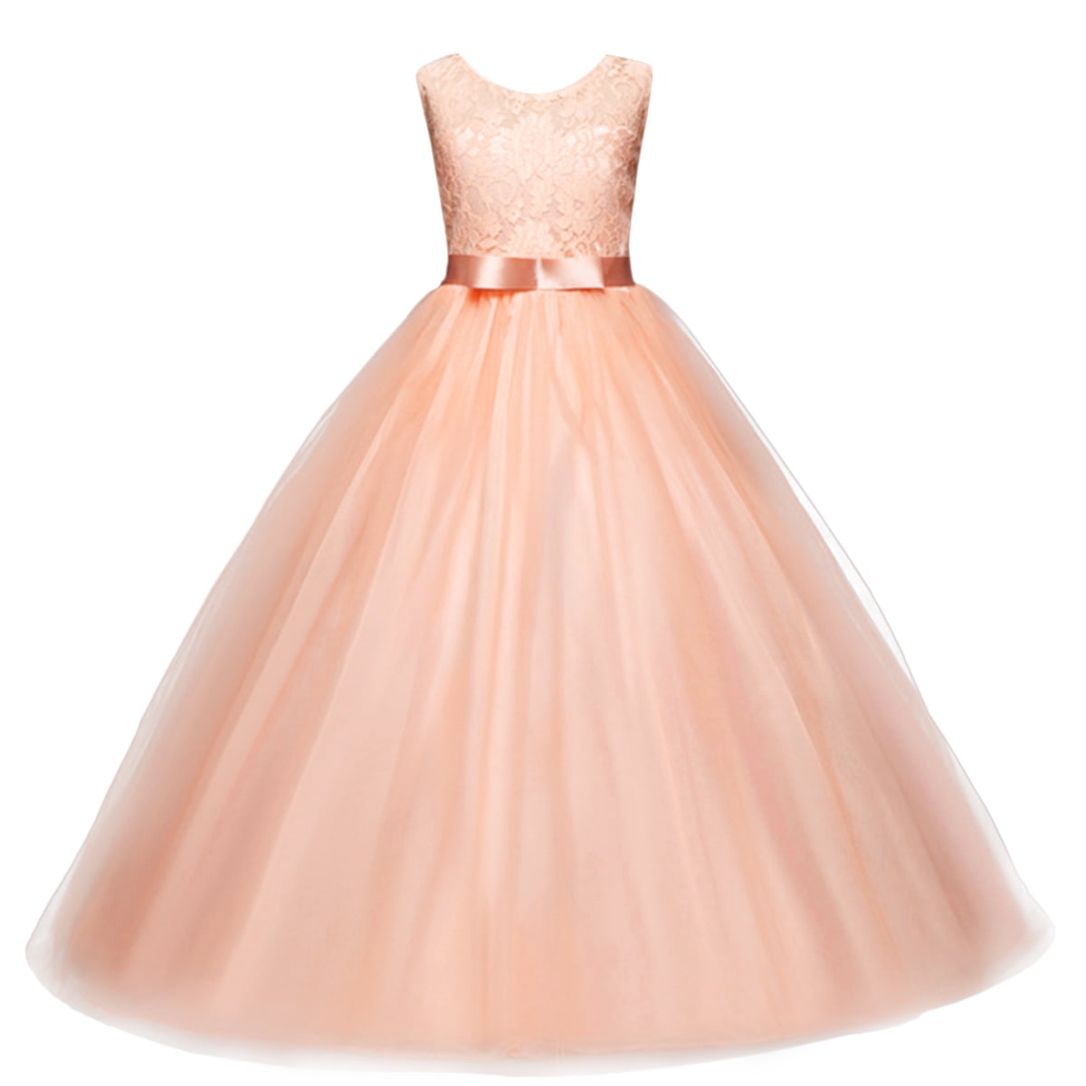 IBTOM CASTLE Big Girl Flower Lace Princess Tulle Long Dress for Kids