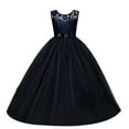 thumbnail image 1 of IBTOM CASTLE Big Girl Flower Lace Princess Tulle Long Dress for Kids Prom Formal Pageant Dance Gown 5-6 Years Navy Blue, 1 of 8
