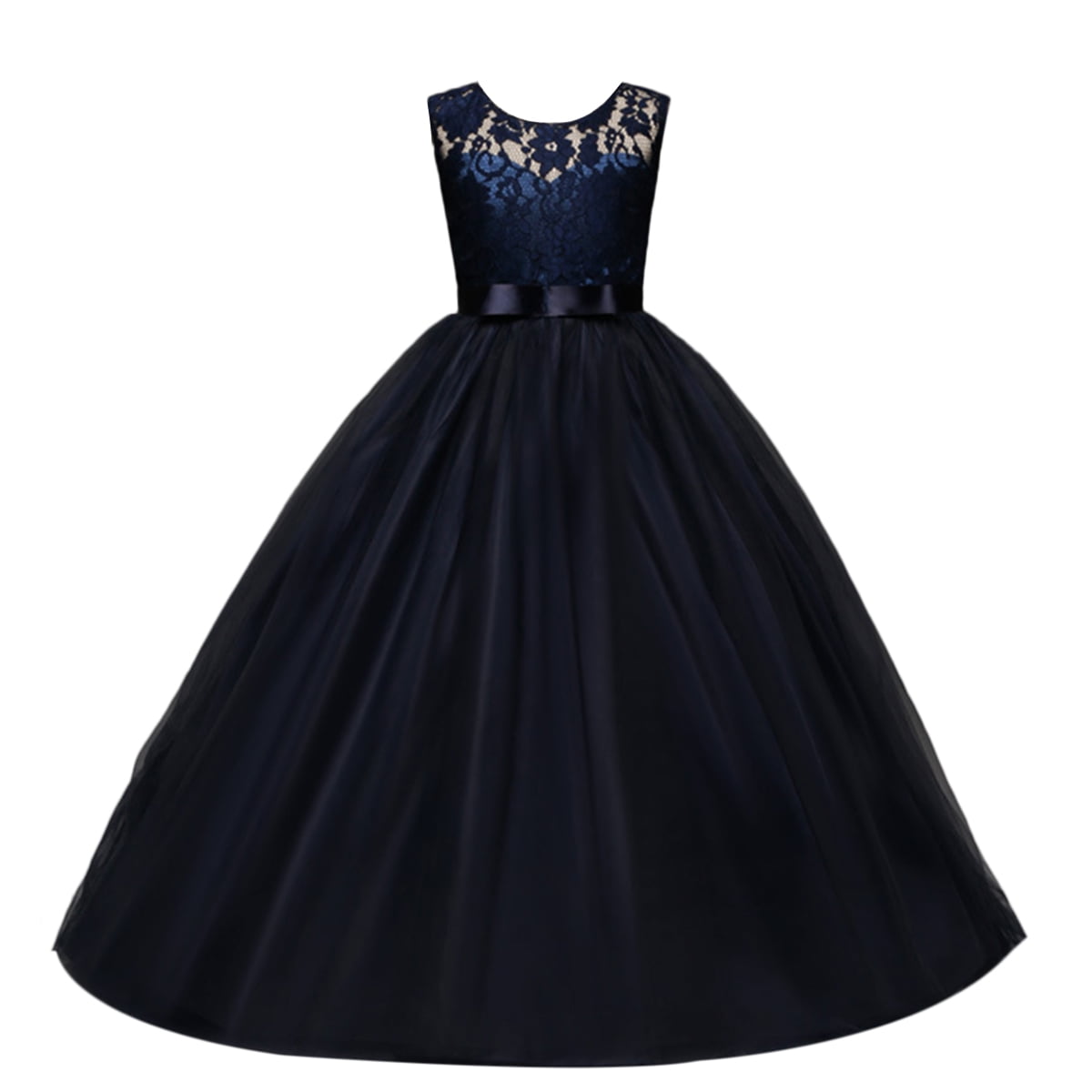 IBTOM CASTLE Big Girl Flower Lace Princess Tulle Long Dress For Kids ibtom-castle-big-girl-flower-lace-princess-tulle-long-dress-for-kids