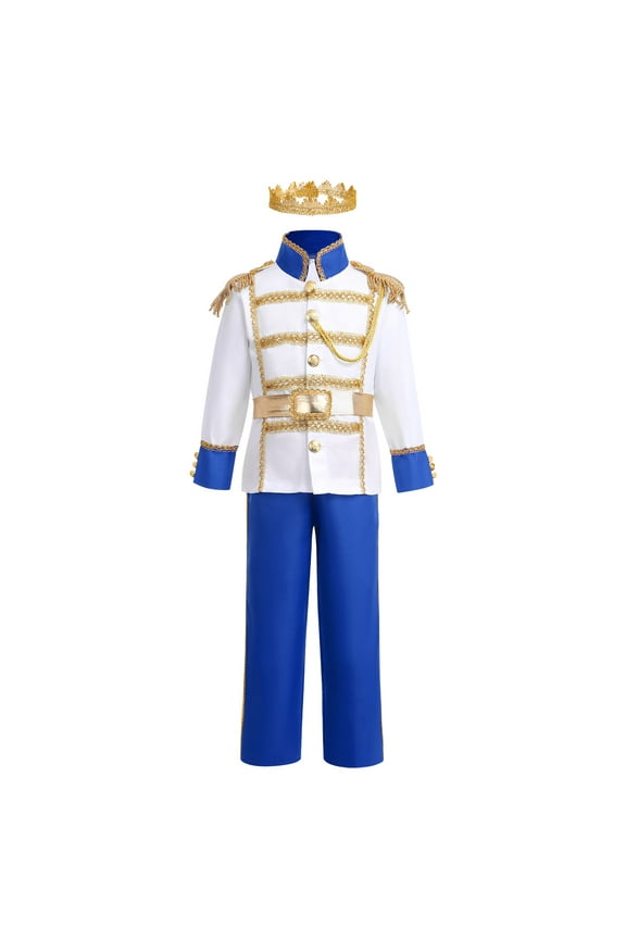 Boys Prince Charming Costume Halloween Cosplay Dress up Birthday Party Medieval Royal Prince Outfits for Toddler Child 10-12 Years Blue 4pcs