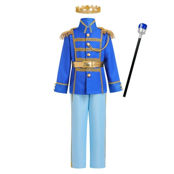 IBTOM CASTLE Boys Prince Charming Costume Halloween Cosplay Dress up Birthday Party Medieval Royal Prince Outfits for Toddler Child 3-4 Years Light Blue 5pcs