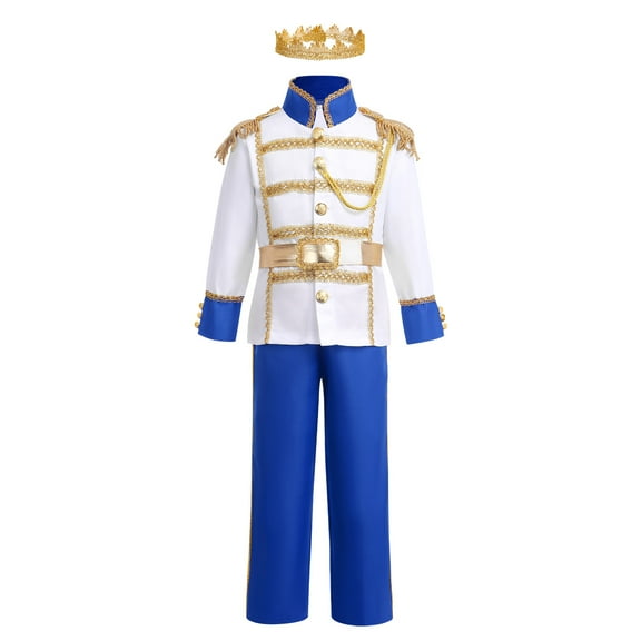 IBTOM CASTLE Boys Prince Charming Costume Halloween Cosplay Dress up Birthday Party Medieval Royal Prince Outfits for Toddler Child 5-7 Years Blue 4pcs