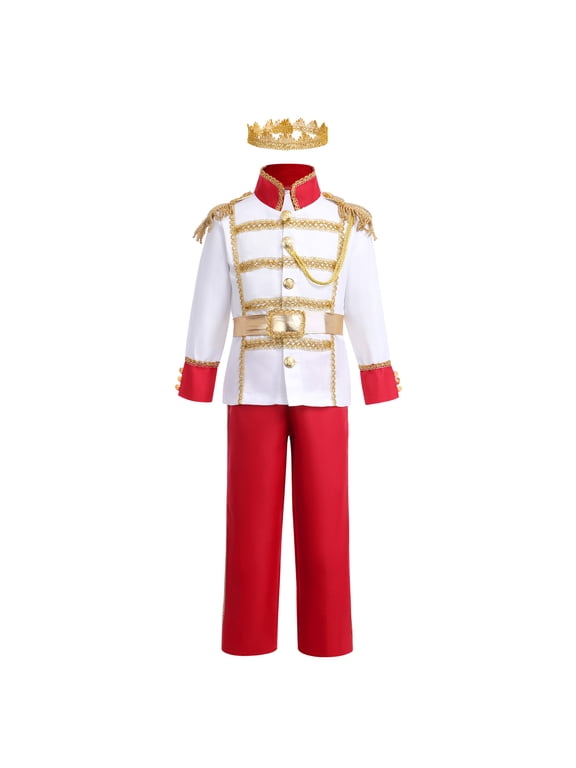 Boys Prince Charming Costume Halloween Cosplay Dress up Birthday Party Medieval Royal Prince Outfits for Toddler Child 8-10 Years Red 4pcs