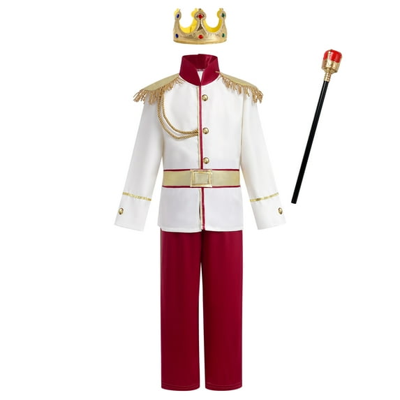 IBTOM CASTLE Boys Prince Charming Costume Halloween Cosplay Prince Dress up Birthday Party Medieval Royal Prince Outfits for Toddler Kids 8-10 Years 4pcs White