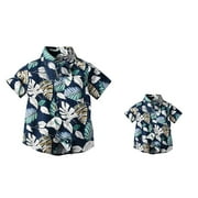 IBTOM CASTLE Daddy and Me Matching Outfits Hawaiian Father and Son Matching Shirts for family Photoshoot Summer Men Boys Father's Day Tops 12-18 Months Dark Blue Leaves
