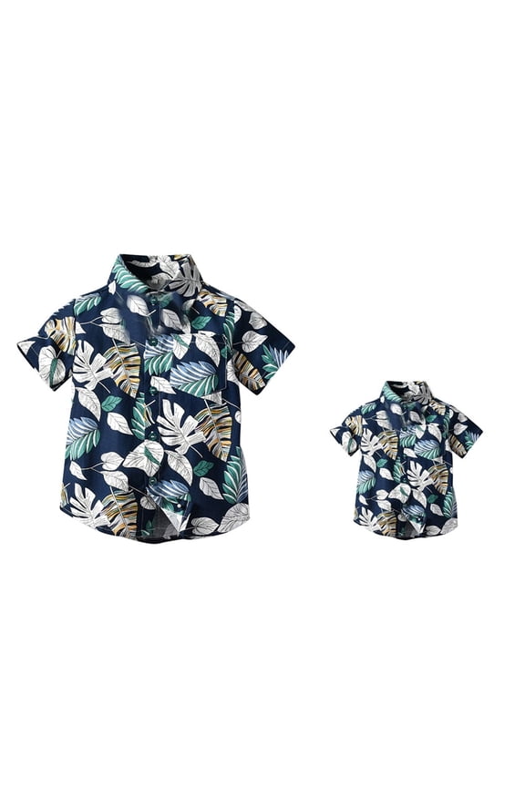 Daddy and Me Matching Outfits Hawaiian Father and Son Matching Shirts for family Photoshoot Summer Men Boys Father's Day Tops 3-4 Years Dark Blue Leaves