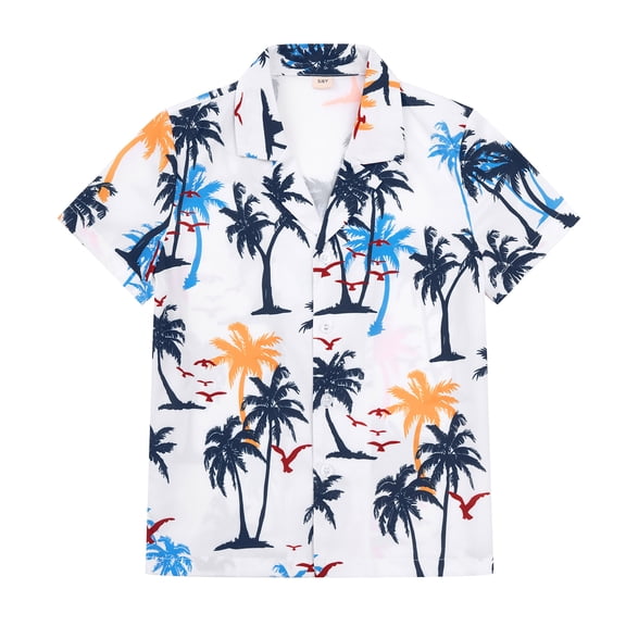 IBTOM CASTLE Daddy and Son Tropical Print Matching Shirts, Father Son Shirts for Beach Hawaiian Short Sleeve Summer Holiday Casual Clothes 9-10 Years White Coconut Tree