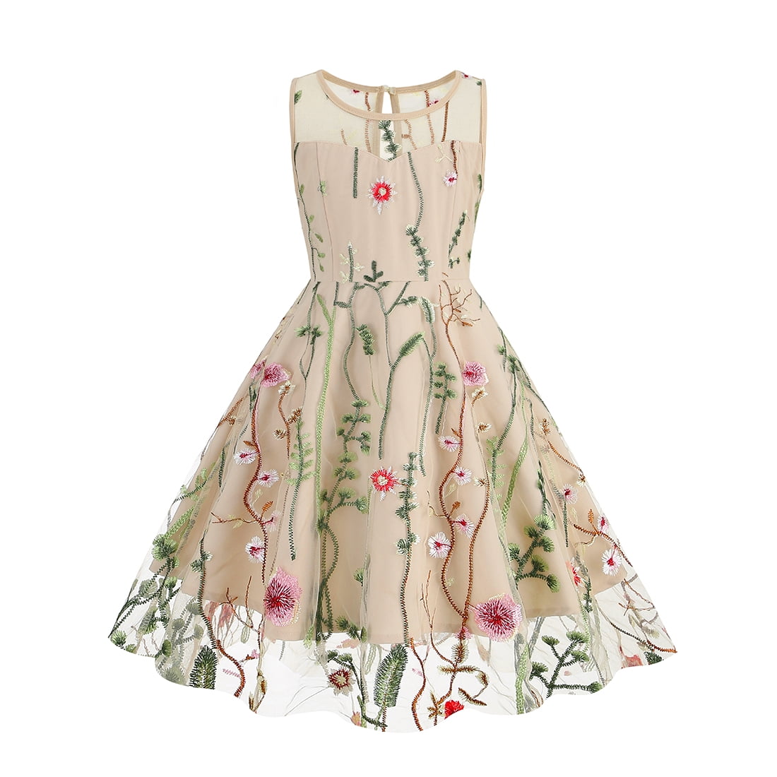 High Neck Traditional High-Low Embroidery Flower Girl Dress with Beading
