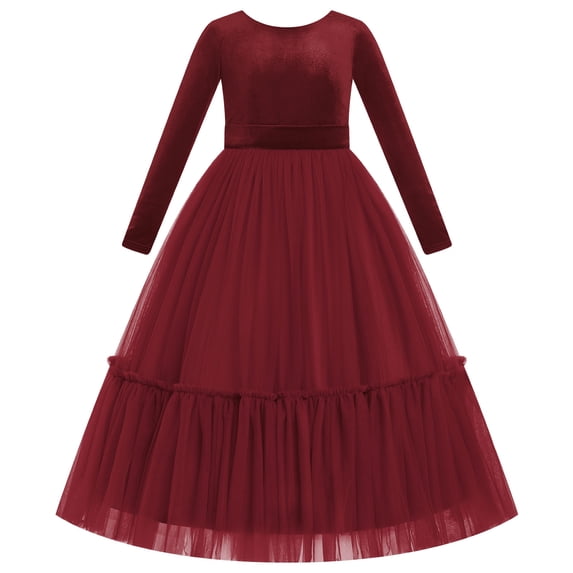 IBTOM CASTLE Embroidery Flower Girl Velvet Tutu Dress for Kids Princess Birthday Party Pageant Wedding Dresses Fall Winter Clothes Red