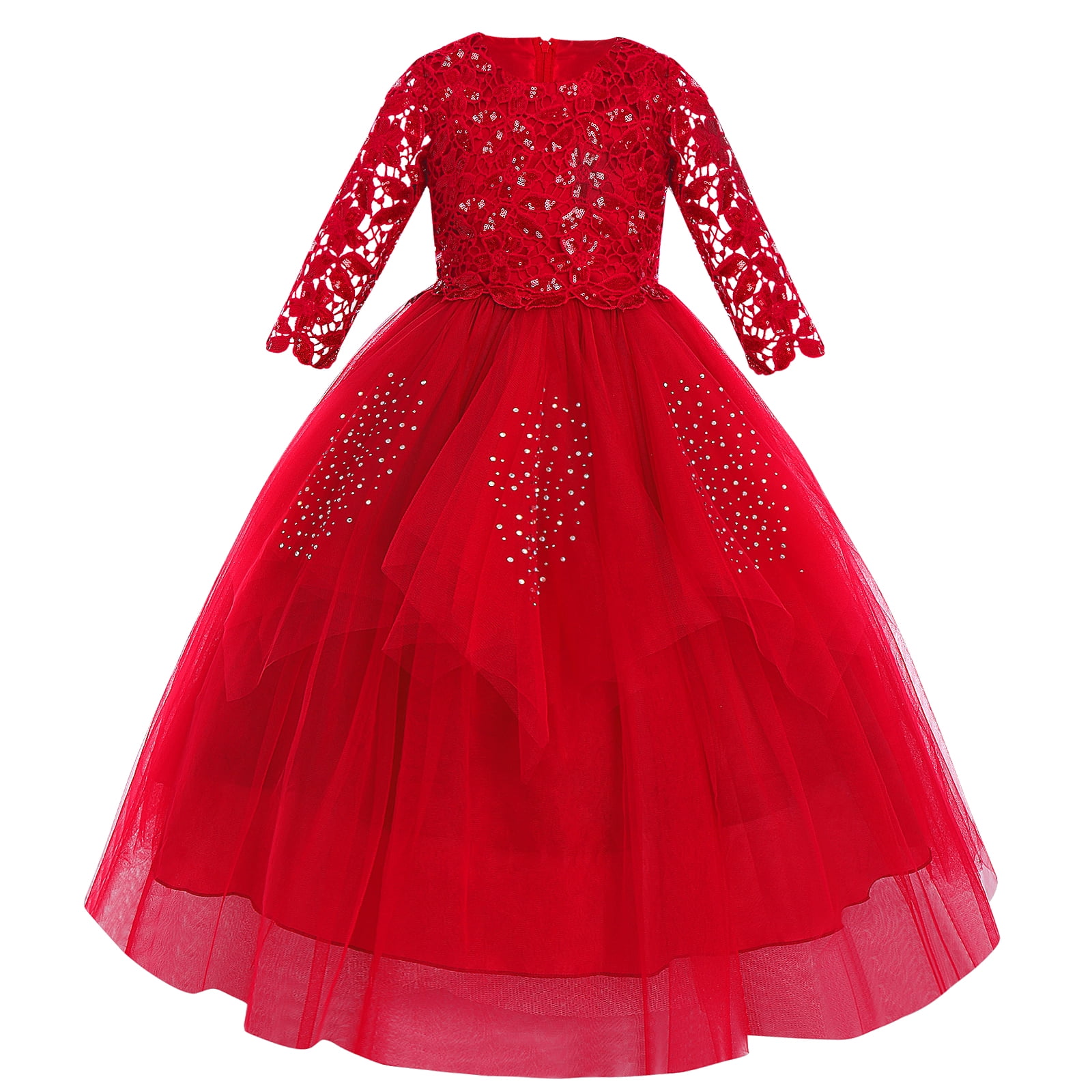 Robes Red Wine|red Sequin Ball Gown Flower Girl Dress - V-neck Sleeveless  Tulle For Graduation