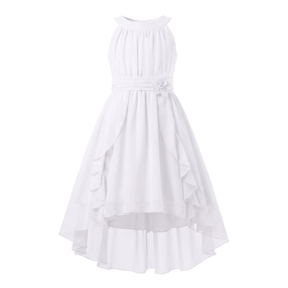 IBTOM CASTLE Flower Girl Dress Chiffon Flowy Ruffles Formal Dresses for Wedding Party Flower Girl Dress High Low Ruffles Bridesmaid A Line Formal Dresses 9-10 Years White
