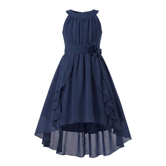 IBTOM CASTLE Flower Girl Dress Chiffon Flowy Ruffles Formal Dresses for Wedding Party Flower Girl Dress High Low Ruffles Bridesmaid A Line Formal Dresses Navy Blue