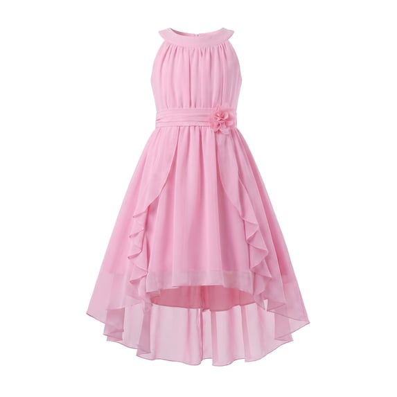 IBTOM CASTLE Flower Girl Dress Chiffon Flowy Ruffles Formal Dresses for Wedding Party Flower Girl Dress High Low Ruffles Bridesmaid A Line Formal Dresses Pink