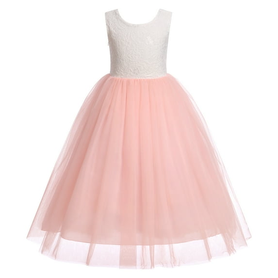 IBTOM CASTLE Flower Girl Dress Princess Sleeveless Floral Embroidered Kids Summer Wedding Pageant Birthday Party Tutu Tulle Dress 3-4 Years Pink