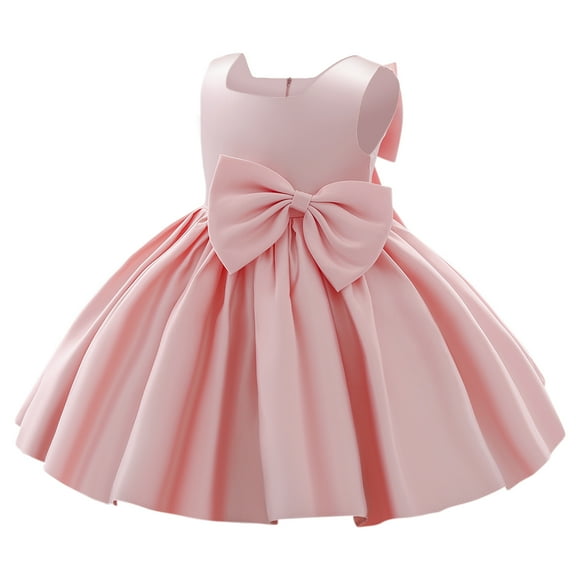 IBTOM CASTLE Flower Girl Dress Satin Bowknot Tutu Wedding Bridesmaid Christening Pageant Birthday Party Evening Prom Gown 12-18 Months Pink