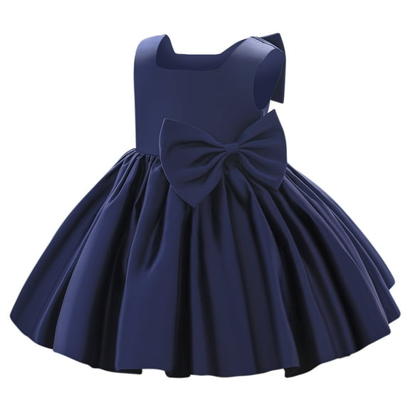 IBTOM CASTLE Flower Girl Dress Satin Bowknot Tutu Wedding Bridesmaid Christening Pageant Birthday Party Evening Prom Gown 6-12 Months Dark Blue