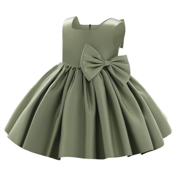 IBTOM CASTLE Flower Girl Dress Satin Bowknot Tutu Wedding Bridesmaid Christening Pageant Birthday Party Evening Prom Gown 6-12 Months Green