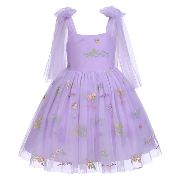 IBTOM CASTLE Flower Girl Floral Lace Tulle Dress Princess Backless Wedding Junior Bridesmaid Pageant Communion Dance Maxi Gown 18-24 Months Purple