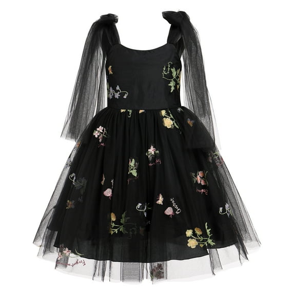 IBTOM CASTLE Flower Girl Floral Lace Tulle Dress Princess Backless Wedding Junior Bridesmaid Pageant Communion Dance Maxi Gown 3-4 Years Black