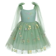 IBTOM CASTLE Flower Girl Floral Lace Tulle Dress Princess Backless Wedding Junior Bridesmaid Pageant Communion Dance Maxi Gown 3-4 Years Green