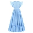 thumbnail image 1 of IBTOM CASTLE Flower Girl Flowy Ruffle Chiffon Trim A-Line Dress for Kid Wedding Junior Bridesmaid Communion Party Pageant Maxi Belted Gown 11-12 Years Light Blue, 1 of 8
