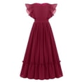thumbnail image 1 of IBTOM CASTLE Flower Girl Flowy Ruffle Chiffon Trim A-Line Dress for Kid Wedding Junior Bridesmaid Communion Party Pageant Maxi Belted Gown 13-14 Years Wine Red, 1 of 8