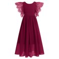 thumbnail image 1 of IBTOM CASTLE Flower Girl Flowy Ruffle Chiffon Trim A-Line Dress for Kid Wedding Junior Bridesmaid Communion Party Pageant Maxi Belted Gown 13-14 Years Wine Red, 1 of 8
