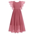 thumbnail image 1 of IBTOM CASTLE Flower Girl Flowy Ruffle Chiffon Trim A-Line Dress for Kid Wedding Junior Bridesmaid Communion Party Pageant Maxi Belted Gown 15-16 Years Pink, 1 of 8