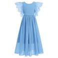 thumbnail image 1 of IBTOM CASTLE Flower Girl Flowy Ruffle Chiffon Trim A-Line Dress for Kid Wedding Junior Bridesmaid Communion Party Pageant Maxi Belted Gown 9-10 Years Light Blue, 1 of 8