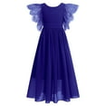 thumbnail image 1 of IBTOM CASTLE Flower Girl Flowy Ruffle Chiffon Trim A-Line Dress for Kid Wedding Junior Bridesmaid Communion Party Pageant Maxi Belted Gown 9-10 Years Royal Blue, 1 of 8
