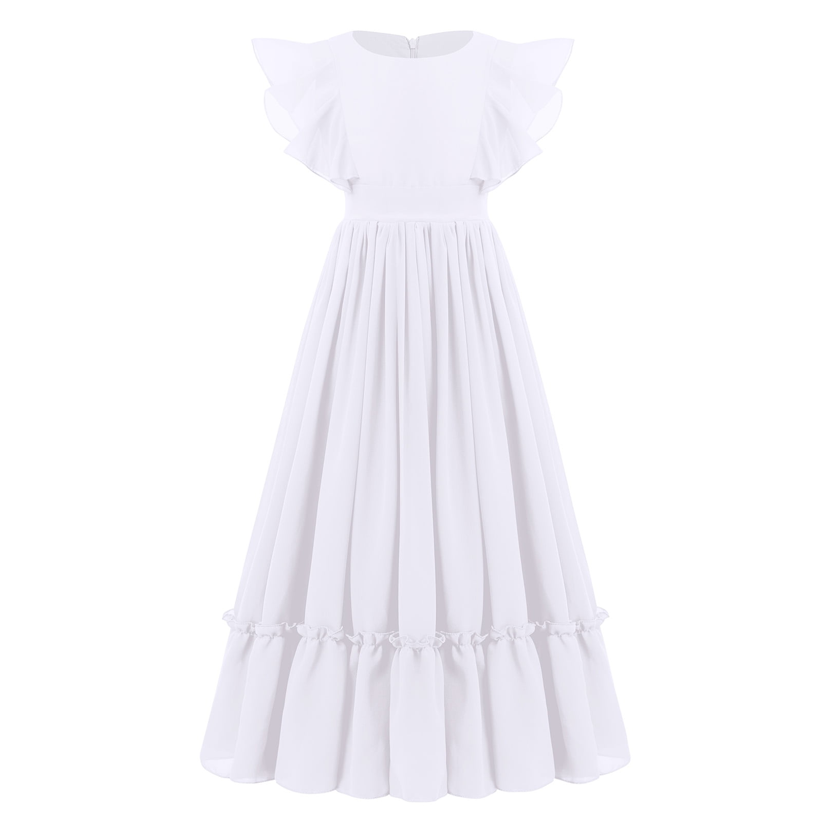 IBTOM CASTLE Flower Girl Flowy Ruffle Chiffon Trim ALine Dress for Kid