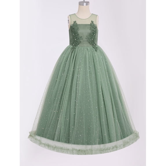 IBTOM CASTLE Flower Girl Formal Maxi Wedding Dress Floral First Communion Easter Ball Gown Tween Pageant Junior Bridesmaid Dresses Green