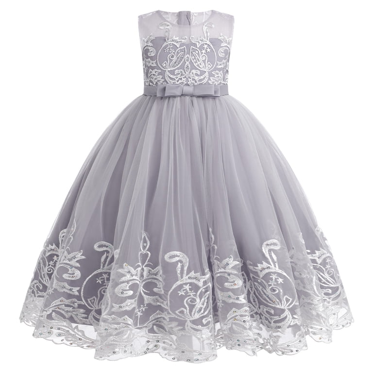 Ibtom Castle Flower Girl Lace Dress for Kids Wedding Bridesmaid Pageant Party Formal Long Maxi Gown Princess Communion Tulle Bow Dresses 2-3 Years