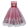 thumbnail image 1 of IBTOM CASTLE Flower Girl Lace Dress for Kids Wedding Bridesmaid Pageant Party Formal Long Maxi Gown Princess Communion Tulle Bow Dresses 5-6 Years Wine Red, 1 of 8