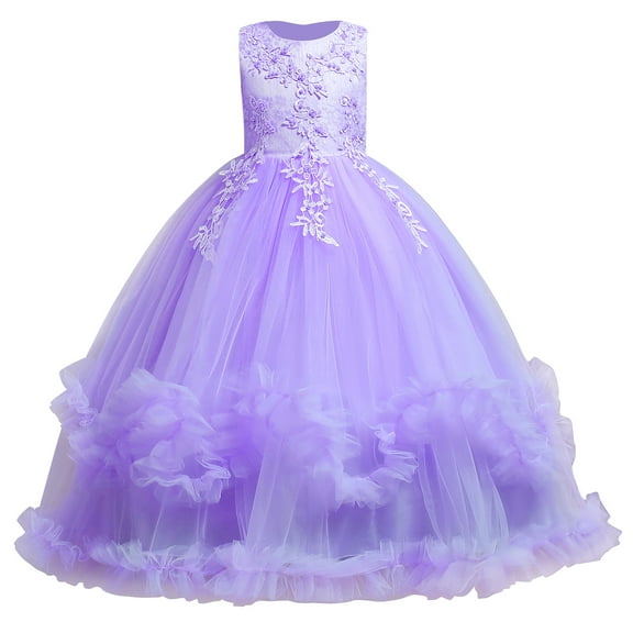 IBTOM CASTLE Flower Girl Princess Floral Boho Lace Embroidered Pageant Dresses for Kids Party Wedding Puffy Communion Maxi Gown 6-7 Years Purple