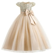 IBTOM CASTLE Flower Girl Sequin Lace Dress for Kids Wedding First Communion Princess Pageant Formal Party Long Maxi Gowns 5-6 Years Champagne