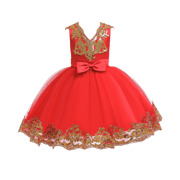 IBTOM CASTLE Flower Girl Tutu Tulle Dress Little Big Princess Wedding Bridesmaid Party Communion Formal Short Gown for Kids 10-11 Years Red