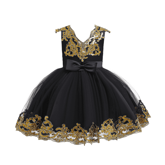 IBTOM CASTLE Flower Girl Tutu Tulle Dress Little Big Princess Wedding Bridesmaid Party Communion Formal Short Gown for Kids 4-5 Years Black