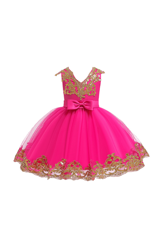 Flower Girl Tutu Tulle Dress Little Big Princess Wedding Bridesmaid Party Communion Formal Short Gown for Kids 4-5 Years Hot Pink