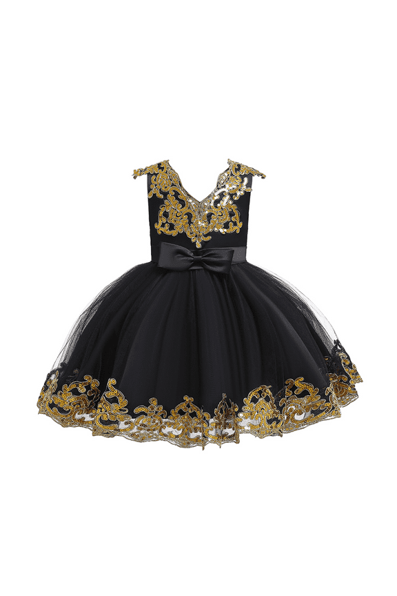 Flower Girl Tutu Tulle Dress Little Big Princess Wedding Bridesmaid Party Communion Formal Short Gown for Kids 5-6 Years Black