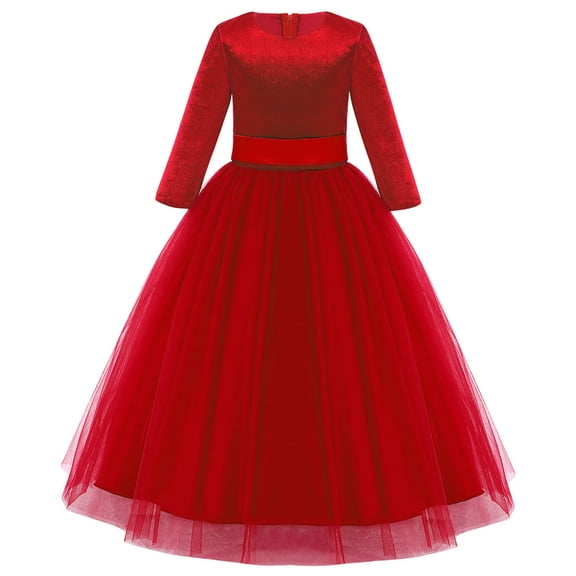 IBTOM CASTLE Flower Girl Velvet Floral Gradient Sequins Dress for Kids Wedding Bridesmaid Pageant Communion Formal Princess Puffy Gown 11-12 Years Red