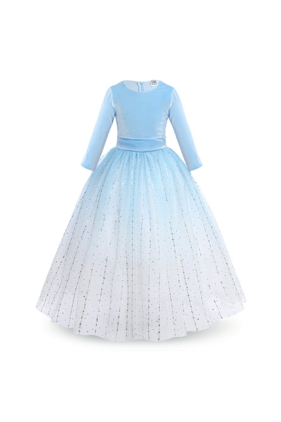 Flower Girl Velvet Floral Gradient Sequins Dress for Kids Wedding Bridesmaid Pageant Communion Formal Princess Puffy Gown 13-14 Years Blue Sequins