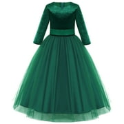 IBTOM CASTLE Flower Girl Velvet Floral Gradient Sequins Dress for Kids Wedding Bridesmaid Pageant Communion Formal Princess Puffy Gown 13-14 Years Green