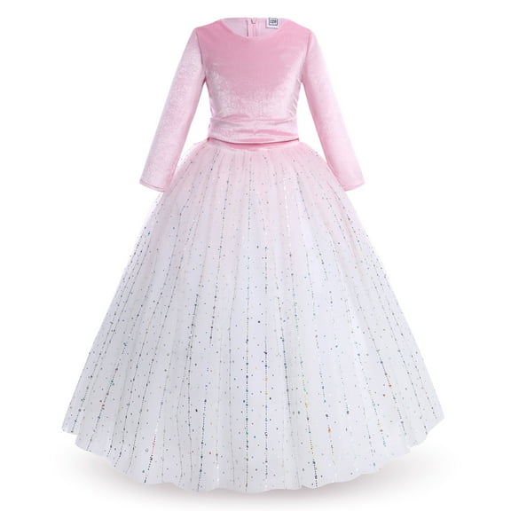 IBTOM CASTLE Flower Girl Velvet Floral Gradient Sequins Dress for Kids Wedding Bridesmaid Pageant Communion Formal Princess Puffy Gown 13-14 Years Pink Sequins