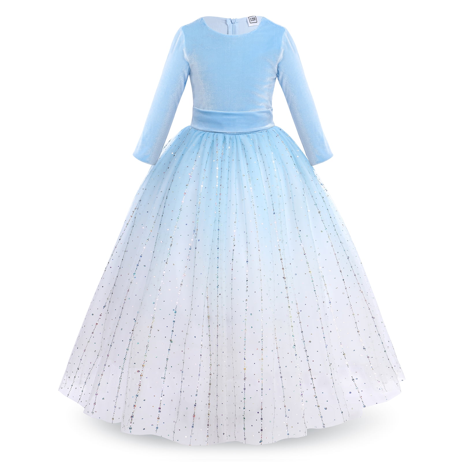 IBTOM CASTLE Flower Girl Velvet Floral Gradient Sequins Dress for Kids Wedding Bridesmaid Pageant Communion Formal Princess Puffy Gown 7-8 Years Blue Sequins