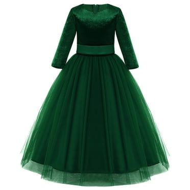 IBTOM CASTLE Flower Girl Velvet Floral Gradient Sequins Dress for Kids Wedding Bridesmaid Pageant Communion Formal Princess Puffy Gown 7-8 Years Green