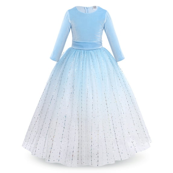 IBTOM CASTLE Flower Girl Velvet Floral Gradient Sequins Dress for Kids Wedding Bridesmaid Pageant Communion Formal Princess Puffy Gown 9-10 Years Blue Sequins